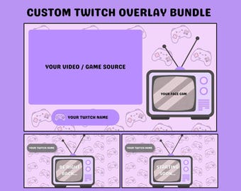 Lila Kawaii Twitch Overlay | Retro Gamer Girl Stream Paket (Digitaler Download)