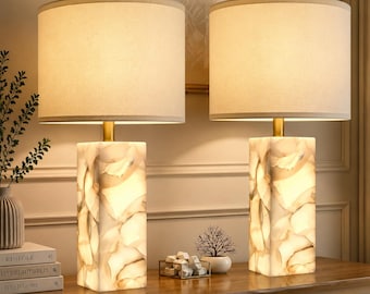 Table Lamp Set of 2 with Night Light – Bedside Lamp with Linen Shade, Modern Nightstand Lamps for Bedroom, Living Room, Office & Dorm