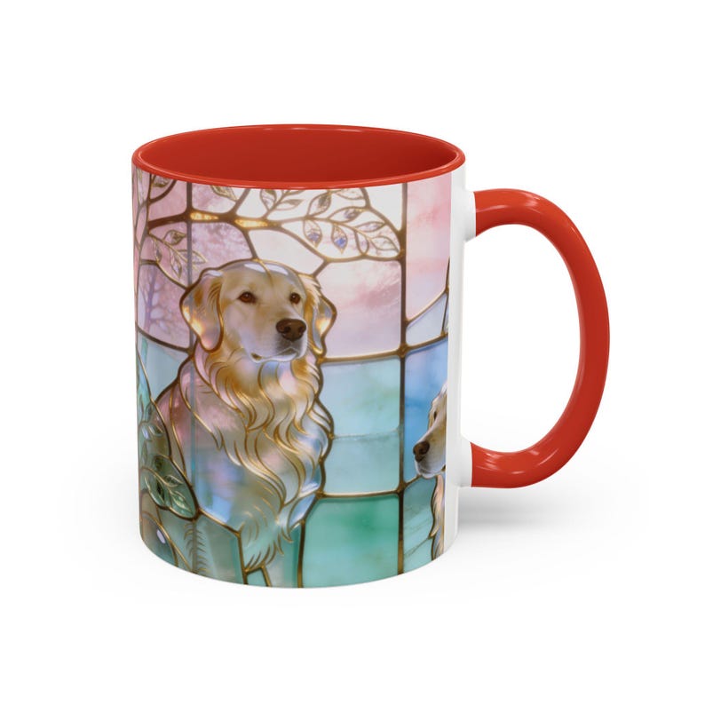 Golden Retriever Stained Glass Ceramic Mug 11oz Red