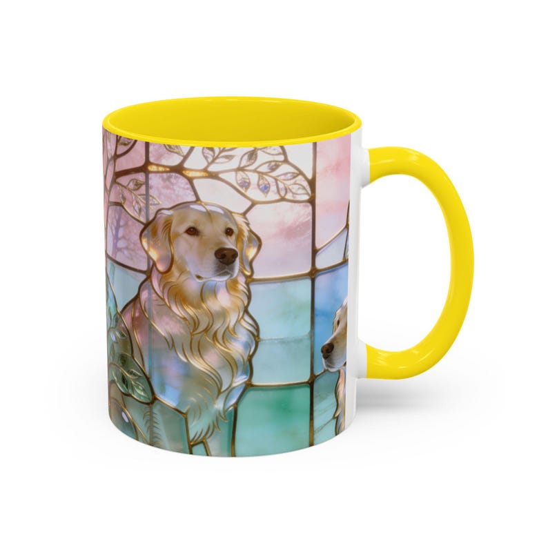 Golden Retriever Stained Glass Ceramic Mug 11oz Yellow