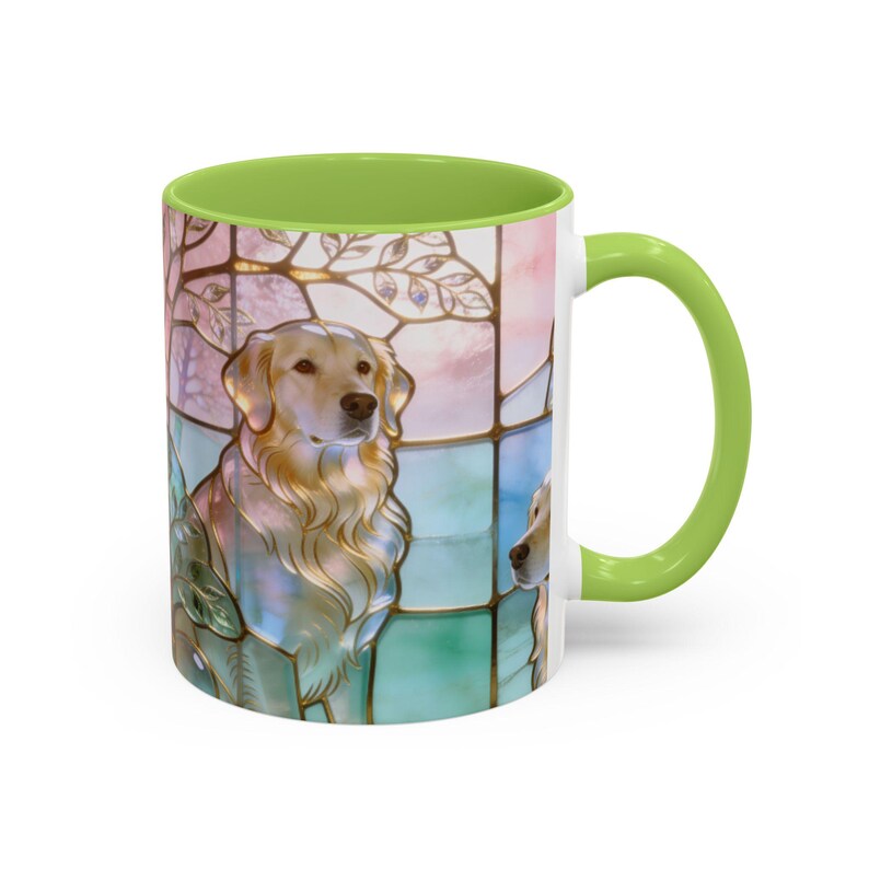 Golden Retriever Stained Glass Ceramic Mug 11oz Light Green