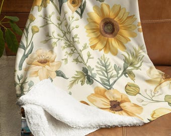 Manta polar de girasol: acogedora manta floral primaveral para sofá o cama.