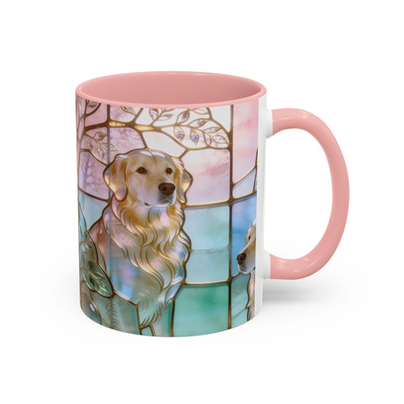 Golden Retriever Stained Glass Ceramic Mug 11oz Pink