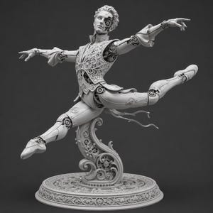 The Virtuoso – Clockwork Performer Miniature | Dynamic Leaping Pose | Fantasy Resin Model