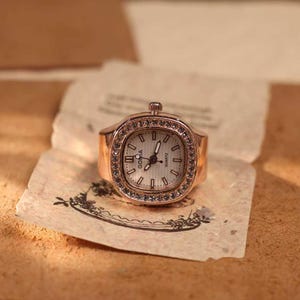 Personalized Crystal Ring Watch: Custom Engraved Square Dial Jewelry image 12