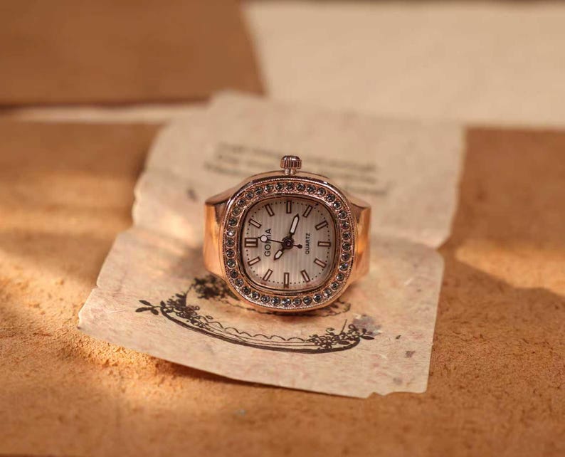 Personalized Crystal Ring Watch: Custom Engraved Square Dial Jewelry image 12