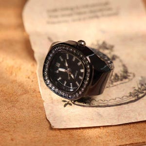 Personalized Crystal Ring Watch: Custom Engraved Square Dial Jewelry Black-black