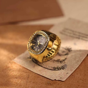 Personalized Crystal Ring Watch: Custom Engraved Square Dial Jewelry image 13
