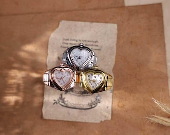Spersonalizowany grawerowany zegarek w kształcie serca z regulowanym palcem, zabytkowy mini zegarek, prezent urodzinowy dla dziewczyny i żony