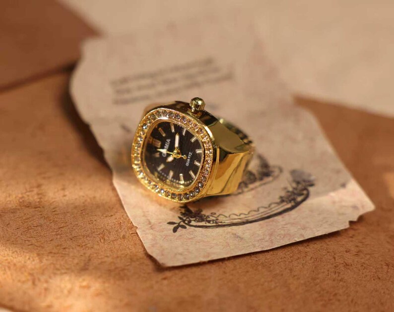 Personalized Crystal Ring Watch: Custom Engraved Square Dial Jewelry image 18