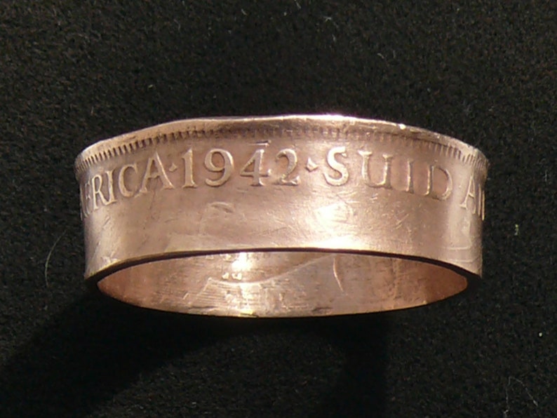 Ring Size 9 12 and Double Sided 1942 South Africa Half Penny Coin Ring