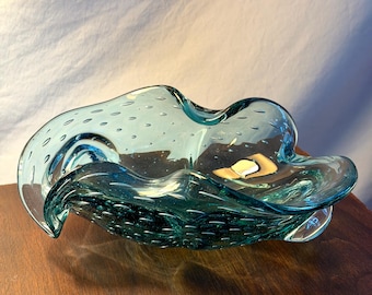 Bol de cristal de Murano vintage de los años 60, estilo Bullicante, con burbujas controladas, arte en vidrio de forma libre, centro de mesa italiano, decoración MCM.