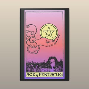 Ace of Pentacles Tarotkort, Inramad Canvastavla | Spådomsväggdekoration - Flera storlekar och ramfärgsalternativ