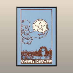 Ace of Pentacles Tarotkort, Inramad Canvastavla | Spådomsväggdekoration - Flera storlekar och ramfärgsalternativ