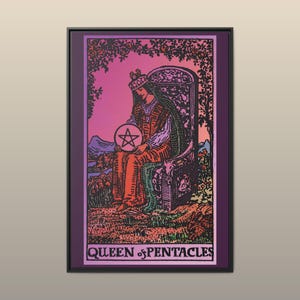 Carta del Tarot Reina de Oros, Impresión en Lienzo Enmarcada / Decoración de Pared para Adivinación - Varias Opciones de Tamaño y Color de Marco