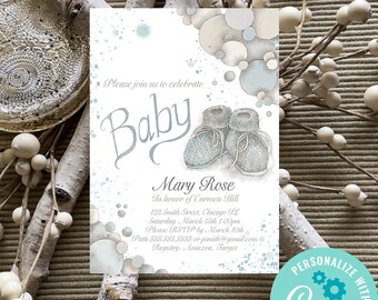 Baby booties baby shower invitation template, baby shower invite, bootie shower download, gender neutral, baby shower boy, baby invite girl