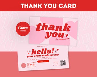 Plantilla de tarjeta de agradecimiento con corazones rojos y carita sonriente (descarga digital)