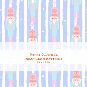 Seamless Christmas Pattern, Coquette Nutcracker Bows, Stripes & Polka Dots PNG for Sublimation