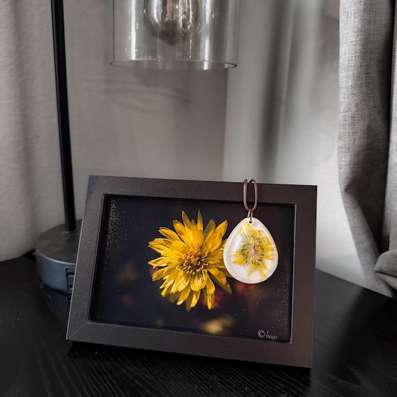 Wild Flower Resin Necklace + Framed Macro Photo