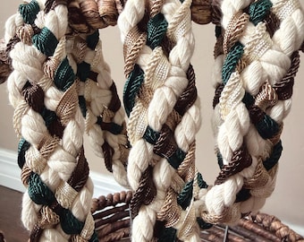 Handfasting Cord with Moonstone & Tiger’s Eye Style Charms - Forest Green, Gold, and Brown Braided Wedding Cord - Celestial Ceremony Braid