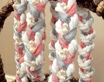 Handfasting Cord Pink, Silver, White Pearls, Rose Quartz Tree of Life Charm