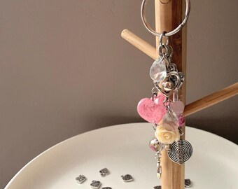 Personalized Initial Heart Charm Keychain, Rose Flower Coquette Accessory, Cottagecore Gift
