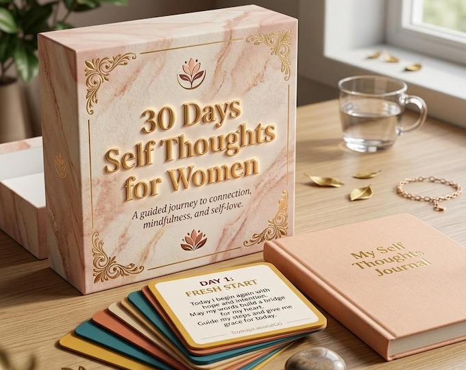 30-Day Self Thoughts Cards for Women | Confidence, Mindfulness Journal (PNG Download)