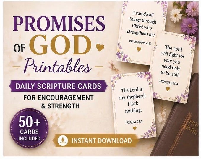 Promises of God Scripture Cards | KJV Bible Verse Encouragement (Digital Download)