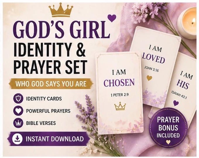 God’s Girl Identity Cards & Prayer Pack for Women | Christian Confidence Affirmations | Faith Printable