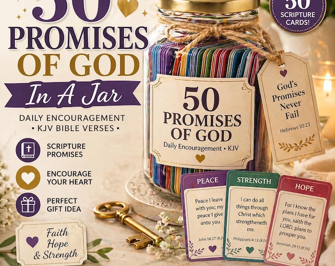 50 Promises of God Jar | KJV Scripture Encouragement Cards
