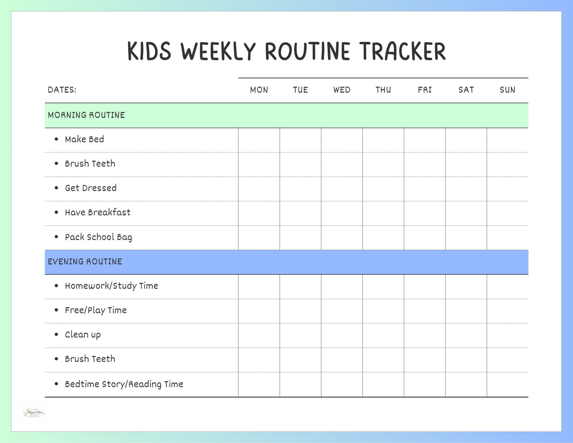 School Routine Tracker Children's Printable Routine Tracker With Color Options - Etsy