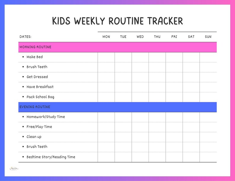 Children's Printable Routine Tracker With Color Options - Etsy