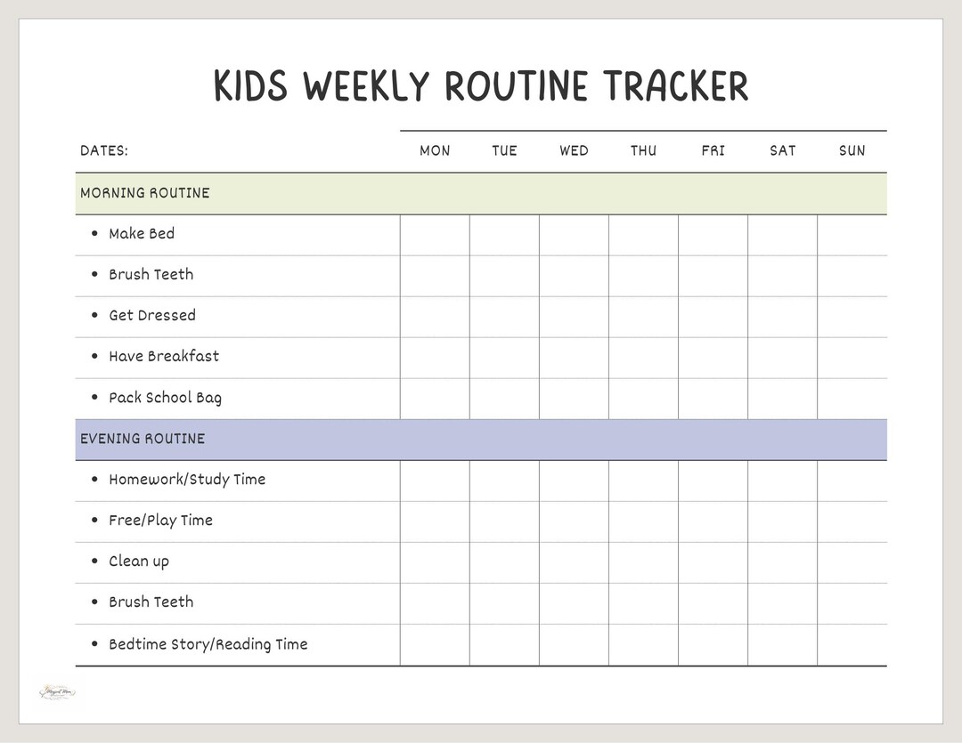 Children's Printable Routine Tracker With Color Options - Etsy