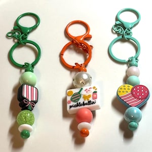 Pickleball Keychain Bag Charm, Sports Gift Set for Player, Free Stacked Bracelet