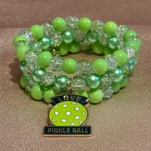 Lime Green Pickleball Beaded Bracelet Stack | Court Style Player Jewelry Charm