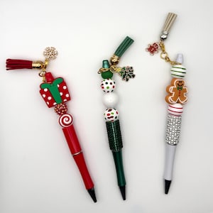 Christmas Beaded Pens with Tassel, Gingerbread, Present, Tree, Teacher and Coworker Gift, Stocking Stuffers