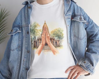 Prayer Hands with Temple Tee | Spiritual Hindu Artwork, Namaste Shirt