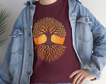 Sunset Tree of Life T-Shirt, Boho Roots Silhouette Nature Tee