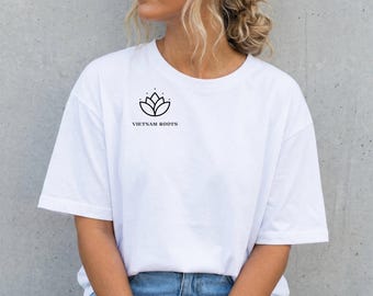 Vietnam Roots Lotus Flower T-Shirt: Minimalist Cotton Tee