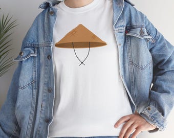 Vietnam Conical Hat Tee: Minimalist Straw Rice Farmer Illustration Shirt