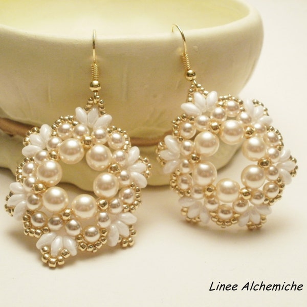 SuperDuo Bead TUTORIAL, Eligea earrings, earrings tutorial with Sueperduo beads, seed beads and swarovski pearl