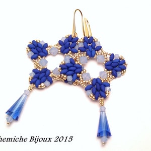 SuperDuo Bead pattern, Anthea earrings PATTERN  with seed beads and bicone, Earrings DIY, Earrings pattern with Superduo beads