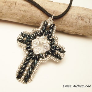 Cross pattern with superduo beads and Swarovski, beaded cross with superduo, Latin cross, Cross tutorial with seed beads