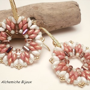 SuperDuo Bead Pattern, Candy earrings, Earrings tutorial with Sueperduo and Rulla beads, circular beaded earrings