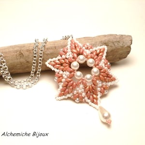 SuperDuo and Swarovski pendant pattern, Estrella de Mar Pendant, Pendant tutorial with Sueperduo, Swarovski and seed beads