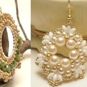 Double earrings pattern with Sueperduo beads, seed beads, Swarovski pearl, fire polish