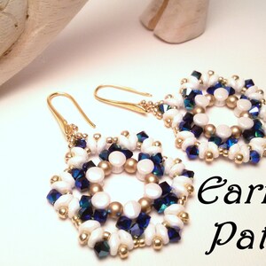 Beaded earrings pattern with Superduo and Swarovski by Alkymnia, Flower beaded earrings with superduo, beadwork, beaded pattern jewelry