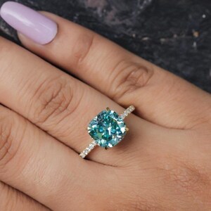 Anillo de boda con diamante cultivado en laboratorio certificado de talla cojín de 3 quilates / Anillo de plata, anillo de oro de 14 quilates / Anillo con halo delicado / Anillo de promesa para ella, anillo de compromiso