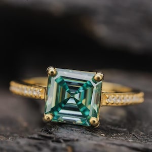 Asscher Shaped 2 Ct Certified Lab Grown Diamond Gold Solitaire  Engagement Ring  | Luxury Diamond Jewelry  | Modern Proposal