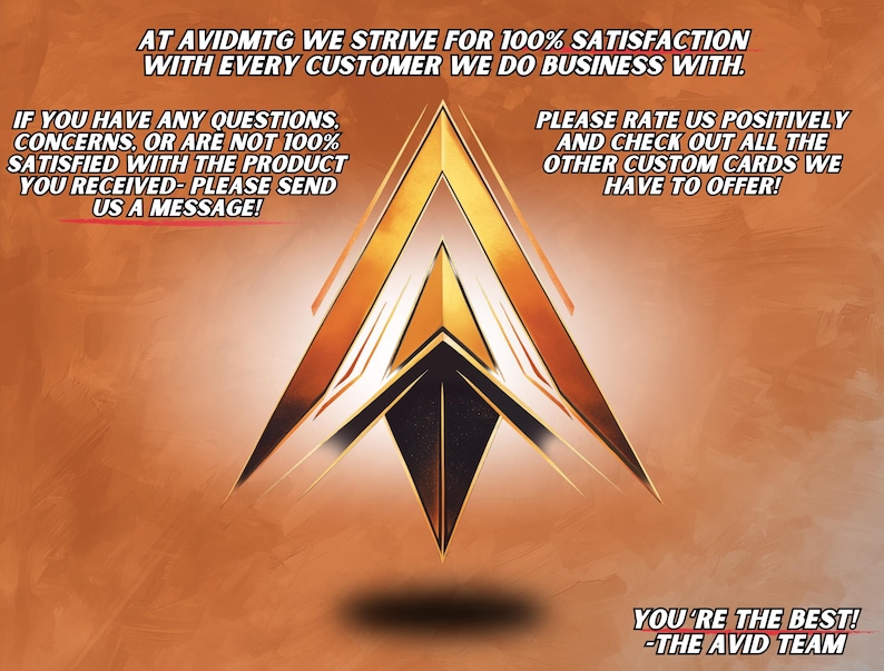May include: An orange and gold logo with the text "AT AVIDMTG WE STRIVE FOR 100% SATISFACTION" and other text. The logo is a stylized arrow shape. The background is a gradient of orange and brown.